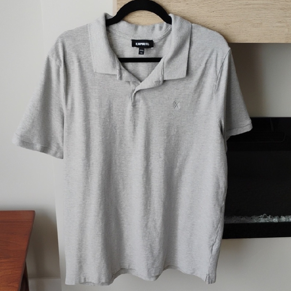 Express X-logo Logo 100% Cotton Men's Light Gray Polo Shirt Size XXL